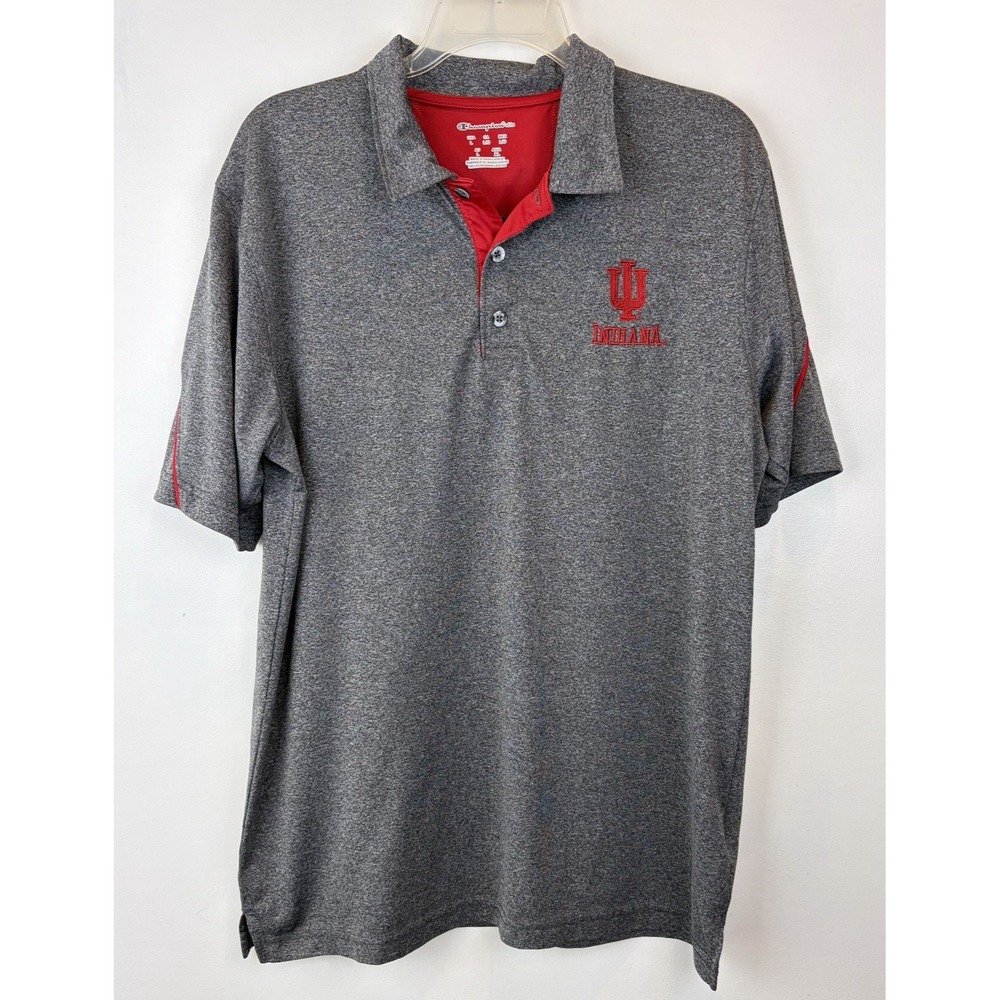 Champion Indiana Hoosiers Polo Shirt Mens Large Embroidered Logo Gray Football